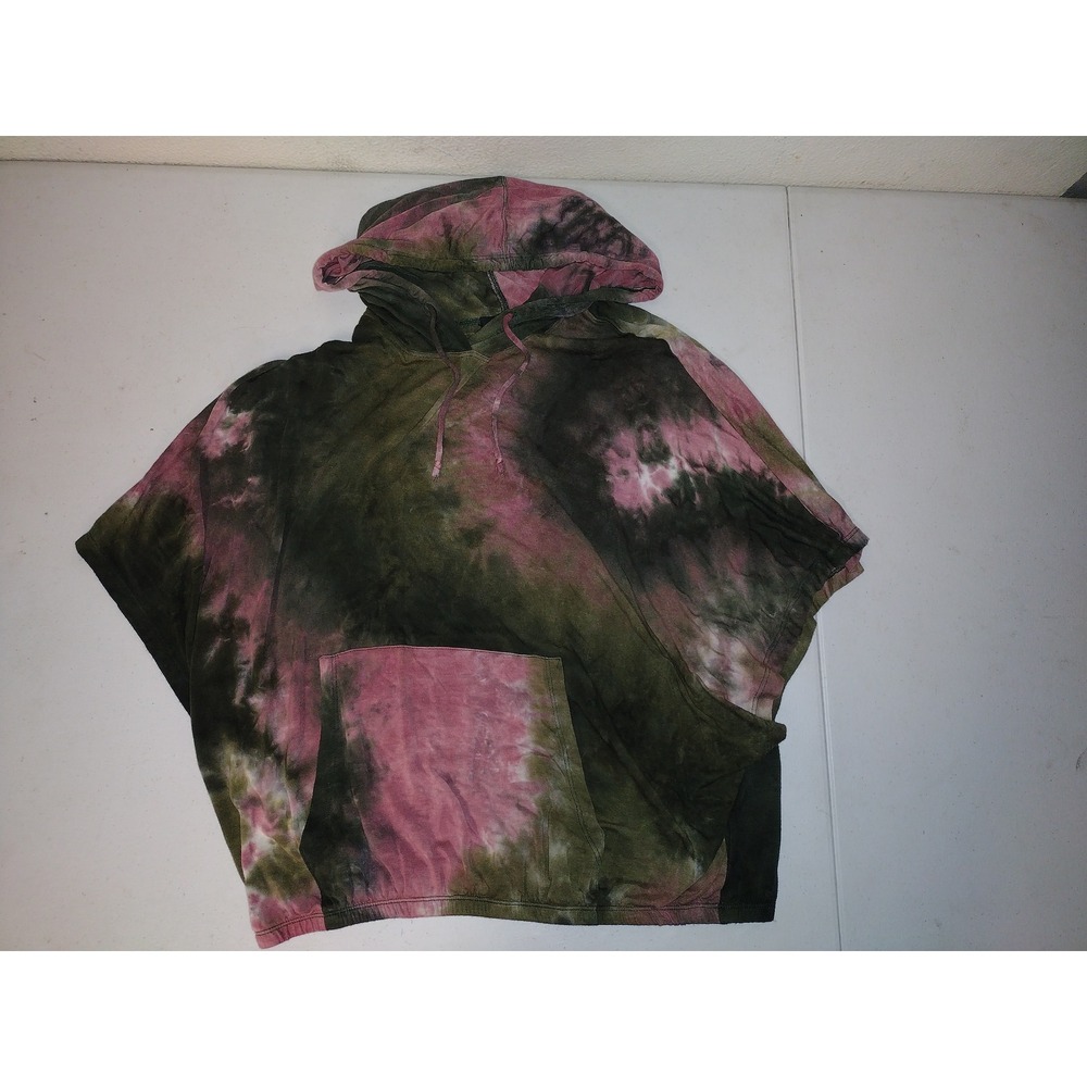 Coin 1804 Womens Large Tie Dye Short Sleeve Hoodie‎ Pink Green Olive